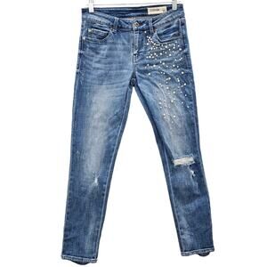 Pistola Jeans Womens Size 26 Cropped Stretch Pearl and Gems Distressed Anya